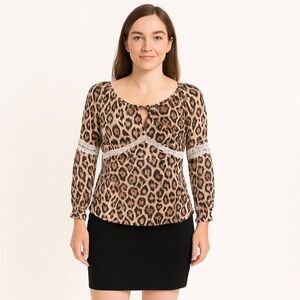 Arden B Leopard Print and Lace Top, Size S
